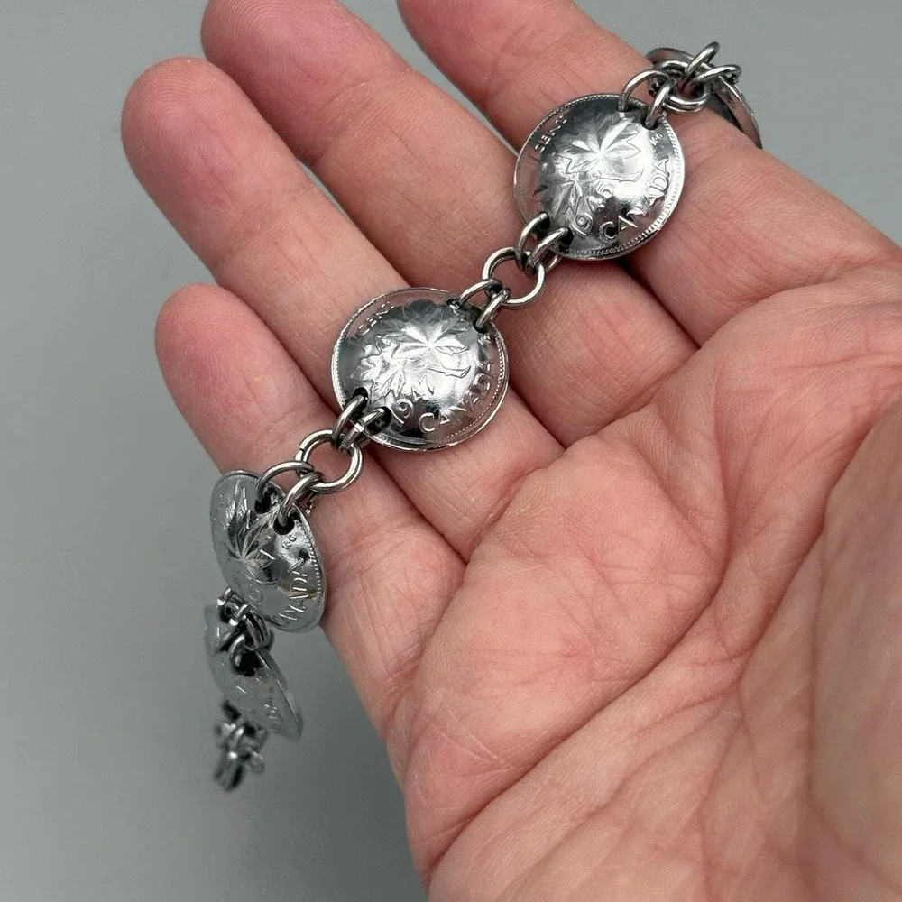 Silver Plated Canadian One Cent Domed Bracelet 6.25